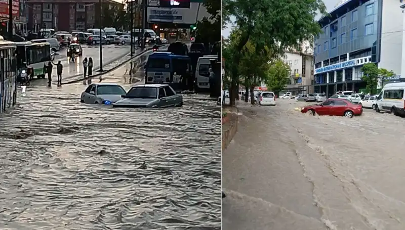 Ankara’da Aşırı Sağanak Yağışlarla Sürüklenen Arabalar Şok Etti!