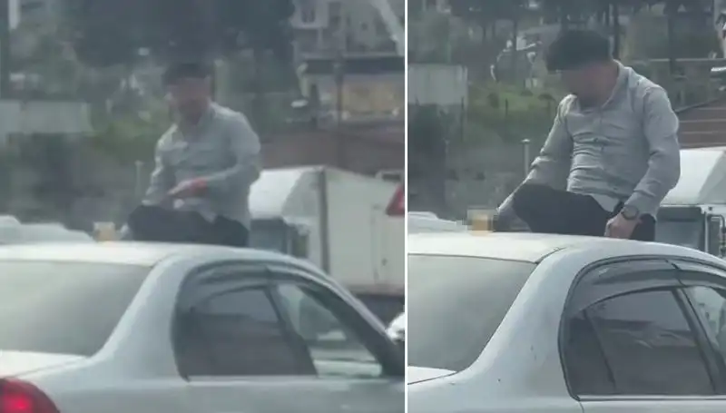 Trafikte Alışılmadık Olay: Otomobil Üzerinde Alem Yapanlar!