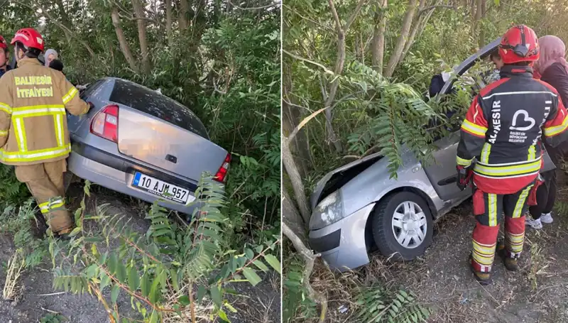Balıkesir'de Heyecan Dolu Kaza: Şarampole Yuvarlanan Araçta İki Yaralı!